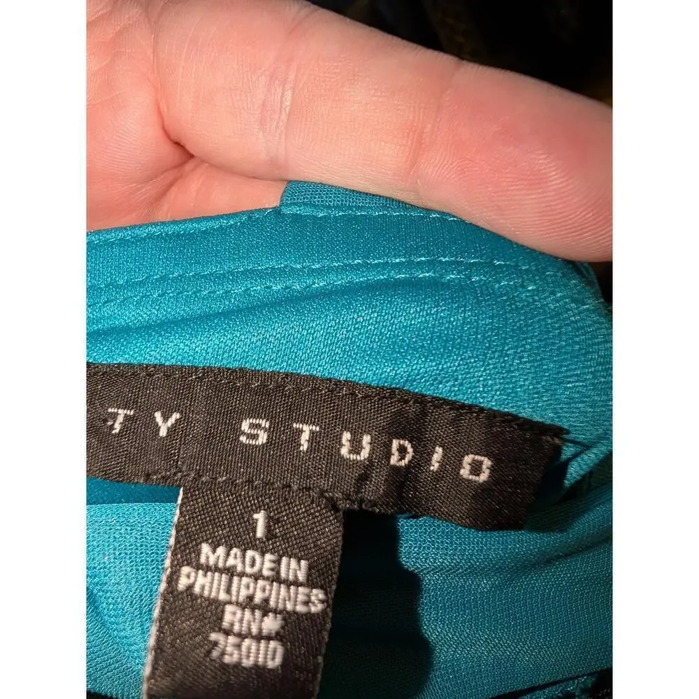 City Studio Dress Womens Size 1 Teal Maxi Gown Beaded Neck Empire Waist - Picture 5 of 5